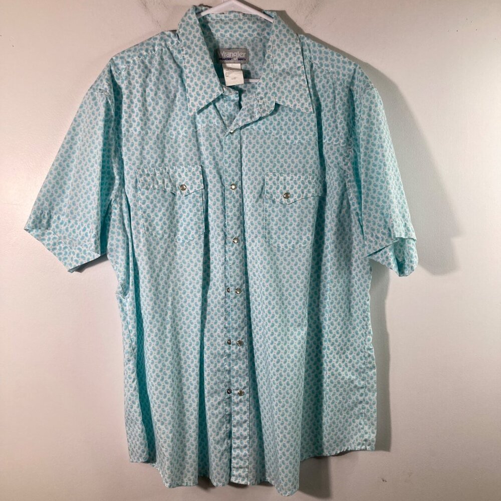 Mens Wrangler Western Pearl Snap Paisley Shirt White Green 2XL